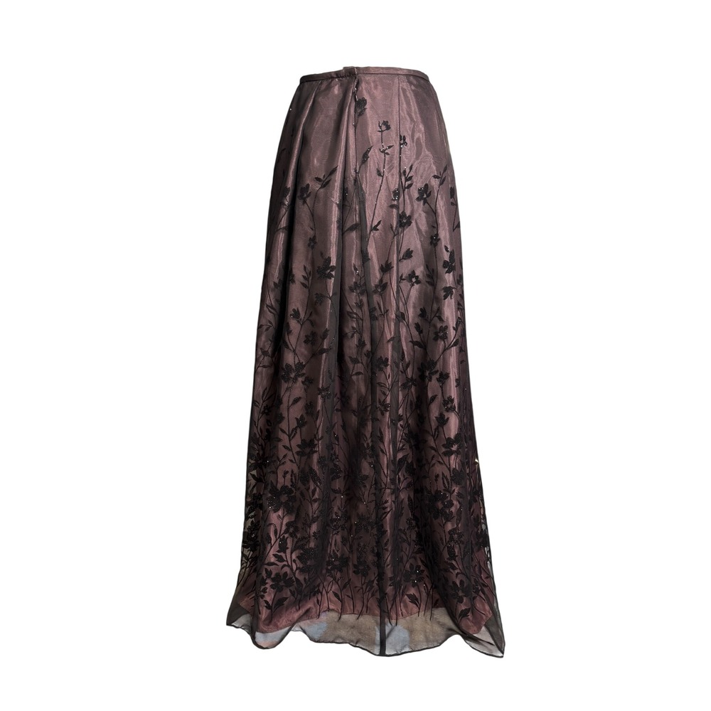 Vintage Night Way Formal Maxi Skirt Sz10 Black Floral Flocked Mesh Gothic Prom - Picture 2 of 7